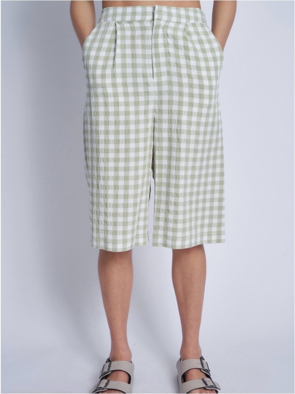 Native Youth Textured Gingham Long Line City Short Green White size Medium